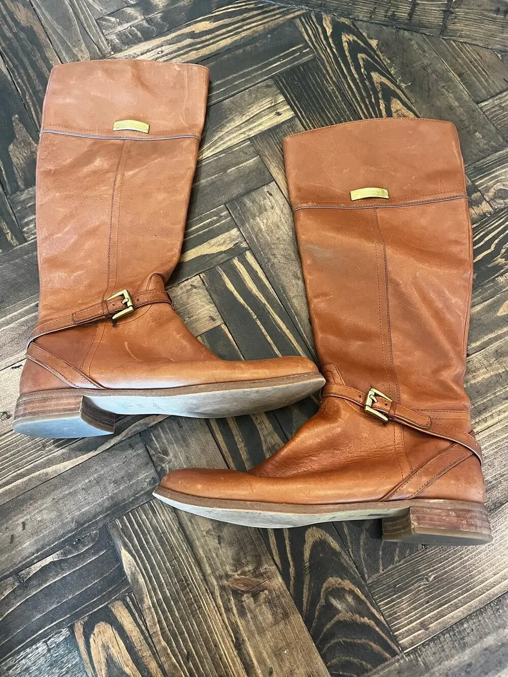 COACH MICHA CALF Women 8.5 CHESTNUT BROWN RIDING KNEE BOOTS LEATHER Preppy Fall